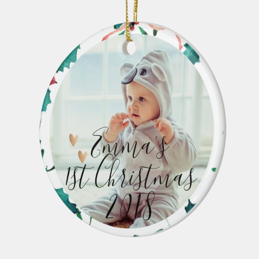 Eerste Kerstmis van de aangepaste baby | Kerstmis Keramisch Ornament (Links)
