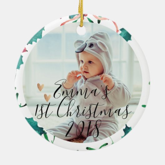 Eerste Kerstmis van de aangepaste baby | Kerstmis Keramisch Ornament (Achterkant)