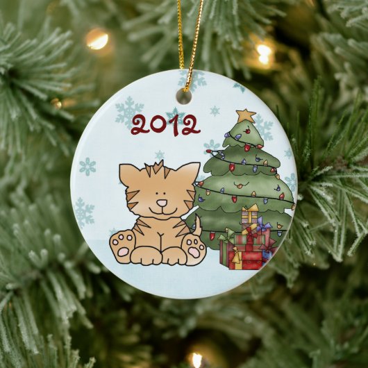 Eerste Kerstmis van de aangepaste Cute Kitty Baby Keramisch Ornament (Boom)