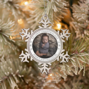 Eerste Kerstmis van de baby 2026 Foto Sneeuwvlok Tin Sneeuwvlok Ornament