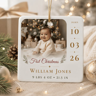 Eerste kerstmis van de baby aangepaste foto geboor keramisch ornament