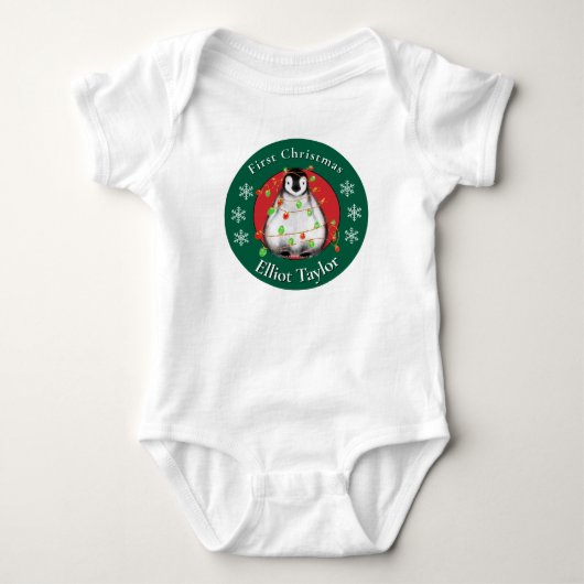 Eerste kerstmis van de baby, cute penquin, aanpasb romper (Voorkant)