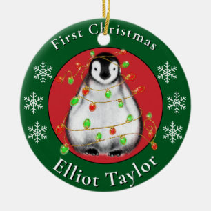 Eerste kerstmis van de baby, cute penquin personal keramisch ornament