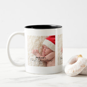 Eerste kerstmis van de baby, eenvoudig moderne fot tweekleurige koffiemok