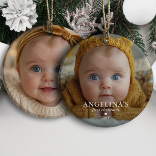 Eerste kerstmis van de baby, eenvoudige foto & naa keramisch ornament