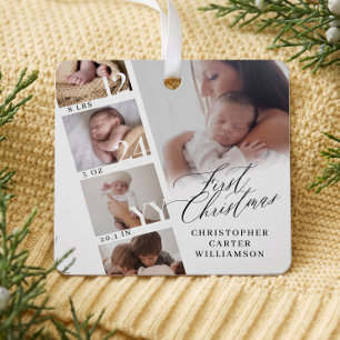 Eerste kerstmis van de baby geboorte statistieken metalen ornament