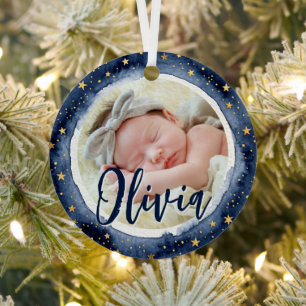 Eerste kerstmis van de baby Geboorte statistieken Metalen Ornament
