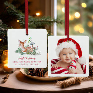 Eerste Kerstmis van de Baby Hertenbos Foto Keramisch Ornament