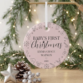 Eerste kerstmis van de baby met naam pink glas ornament