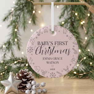 Eerste kerstmis van de baby met naam pink glas ornament