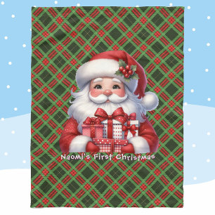 Eerste kerstmis van de baby naam Santa Claus Fleece Deken