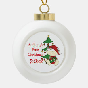 Eerste Kerstmis van de baby - Pas Naam/Jaar aan Keramische Bal Ornament
