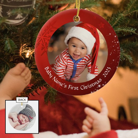 Eerste Kerstmis van de baby, Red Snowflake, met tw Keramisch Ornament