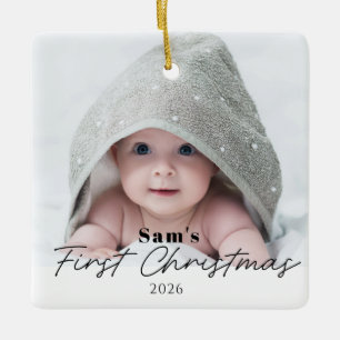 Eerste kerstmis van de baby Simple Modern foto Keramisch Ornament