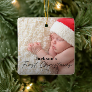 Eerste kerstmis van de baby, Simple Modern foto Keramisch Ornament