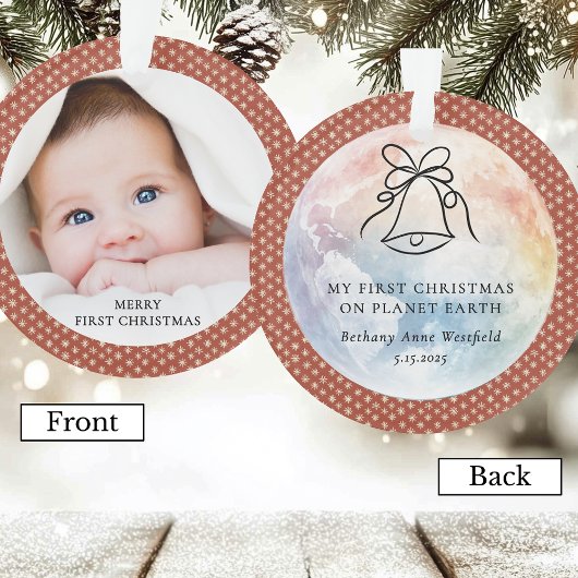Eerste kerstmis van de baby terracotta foto-aanden ornament