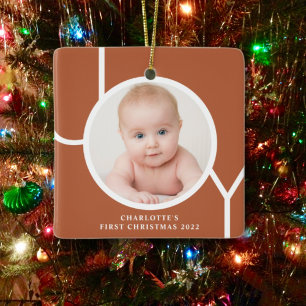 Eerste kerstmis van de baby terracotta foto keramisch ornament