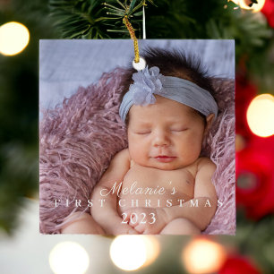 Eerste kerstmis van de baby, twee foto's op maat keramisch ornament