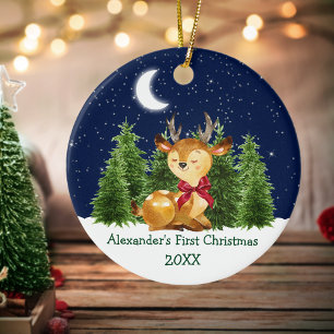 Eerste kerstmis van de baby waterverf hert rode st keramisch ornament