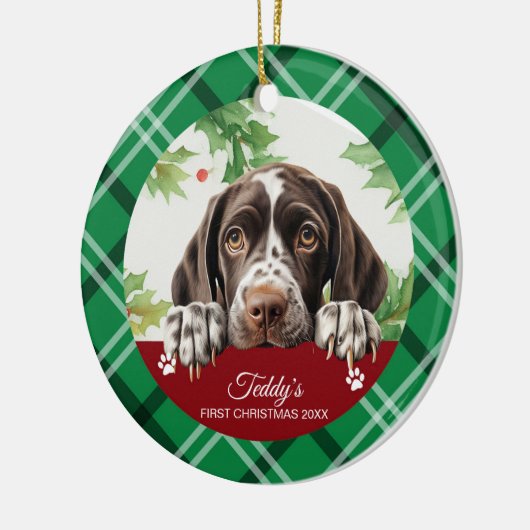 Eerste Kerstmis van de Duitse Staande Hond Keramisch Ornament (Links)