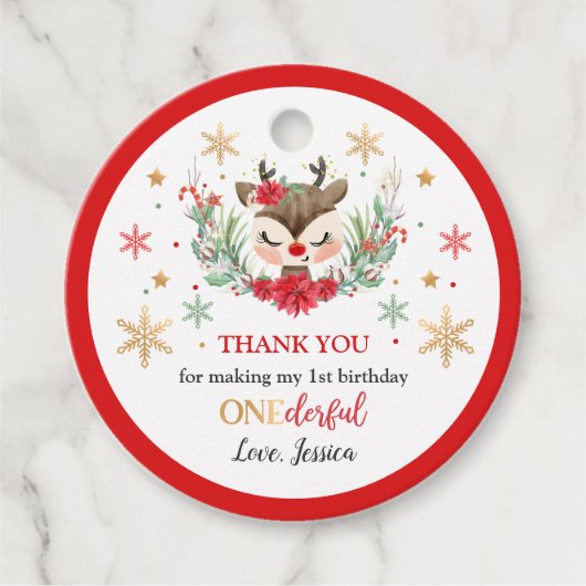 Eerste Kerstmis van de eerste verjaardag Rode wint Bedankjes Labels (Voorkant)