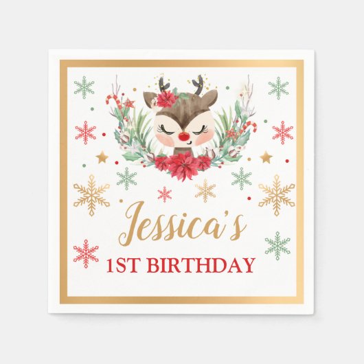Eerste Kerstmis van de eerste verjaardag Rode wint Servet (Voorkant)