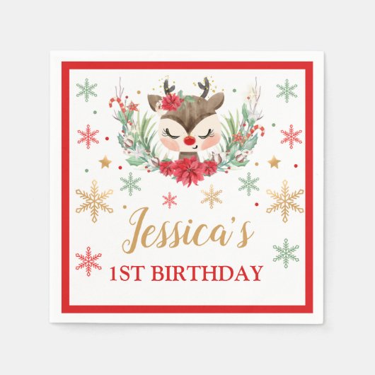 Eerste Kerstmis van de eerste verjaardag Rode wint Servet (Voorkant)