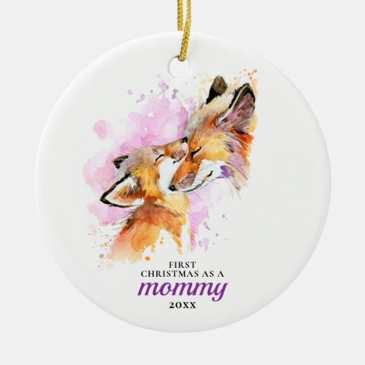 Eerste Kerstmis van de Fox-familie als een mammie  Keramisch Ornament (Voorkant)