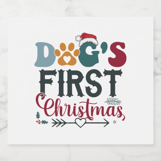 Eerste Kerstmis van de hond Sparkling Wijnetiket (Enkel label)