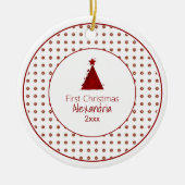 Eerste Kerstmis van de moderne baby | Rode kerstbo Keramisch Ornament (Voorkant)