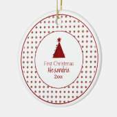 Eerste Kerstmis van de moderne baby | Rode kerstbo Keramisch Ornament (Links)