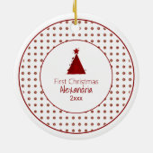 Eerste Kerstmis van de moderne baby | Rode kerstbo Keramisch Ornament (Achterkant)