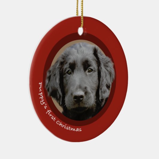 Eerste Kerstmis van de puppy (flatcoatings) Keramisch Ornament (Rechts)
