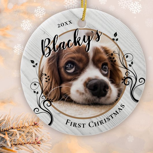 Eerste Kerstmis van de Puppy Houten Loof Hond Naam Keramisch Ornament