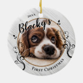 Eerste Kerstmis van de Puppy Houten Loof Hond Naam Keramisch Ornament (Achterkant)
