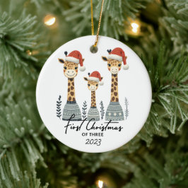 Eerste Kerstmis van Drie Giraffe Familie Ornament