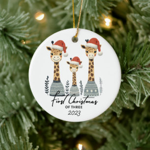 Eerste Kerstmis van Drie Giraffe Familie Ornament