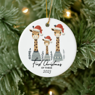 Eerste Kerstmis van Drie Giraffe Familie Ornament