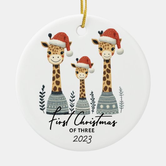 Eerste Kerstmis van Drie Giraffe Familie Ornament (Voorkant)