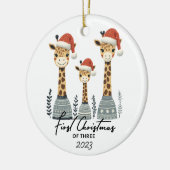 Eerste Kerstmis van Drie Giraffe Familie Ornament (Links)