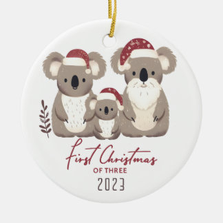 Eerste Kerstmis van Drie Koala Familie Ornament