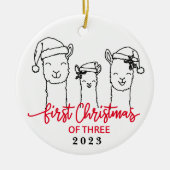 Eerste Kerstmis van Drie Llama Familie Ornament (Voorkant)
