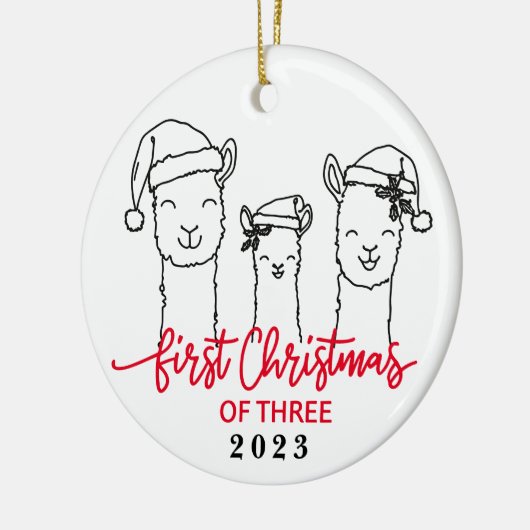 Eerste Kerstmis van Drie Llama Familie Ornament (Links)