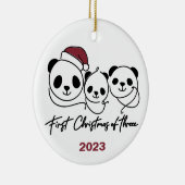 Eerste Kerstmis van Drie Panda Familie Ornament (Rechts)