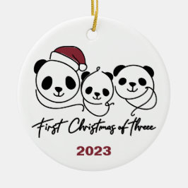 Eerste Kerstmis van Drie Panda Familie Ornament