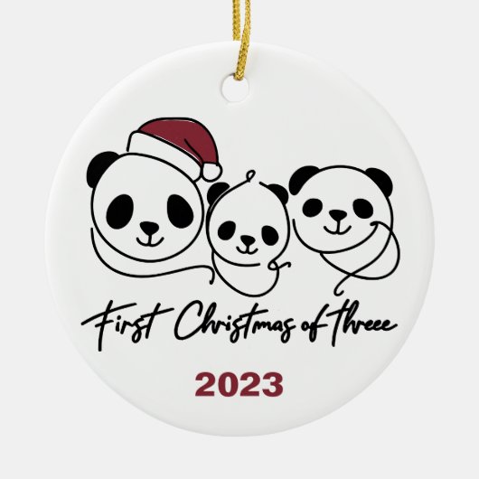 Eerste Kerstmis van Drie Panda Familie Ornament (Voorkant)