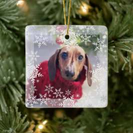 Eerste kerstmis van huisdier Glitterende sneeuwvlo Keramisch Ornament