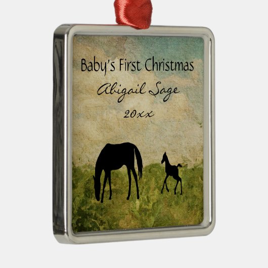 Eerste Kerstmis van Mare Foal Horse Baby Metalen Ornament (Rechts)