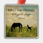 Eerste Kerstmis van Mare Foal Horse Baby Metalen Ornament (Voorkant)