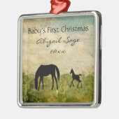 Eerste Kerstmis van Mare Foal Horse Baby Metalen Ornament (Links)